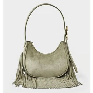Western faux suede fringe shoulder bag purse Universal thread green